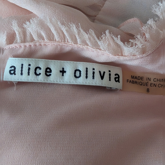 Alice + Olivia Nichola Cold Shoulder Ruffle Tiered Party Dress Blush Pink Size 8 - Picture 14 of 16